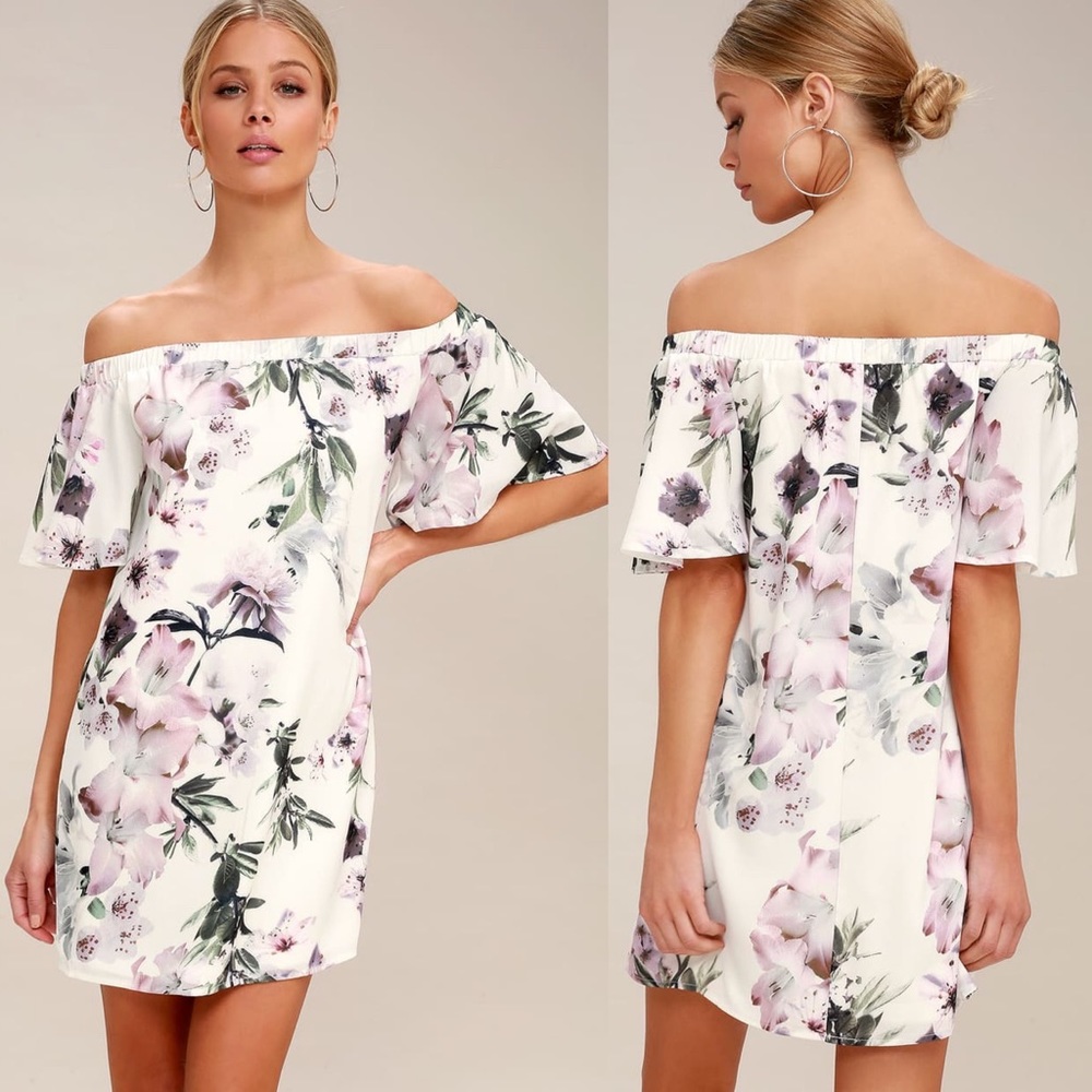 Lulu’s Floral Print Off-the-Shoulder Shift Dress